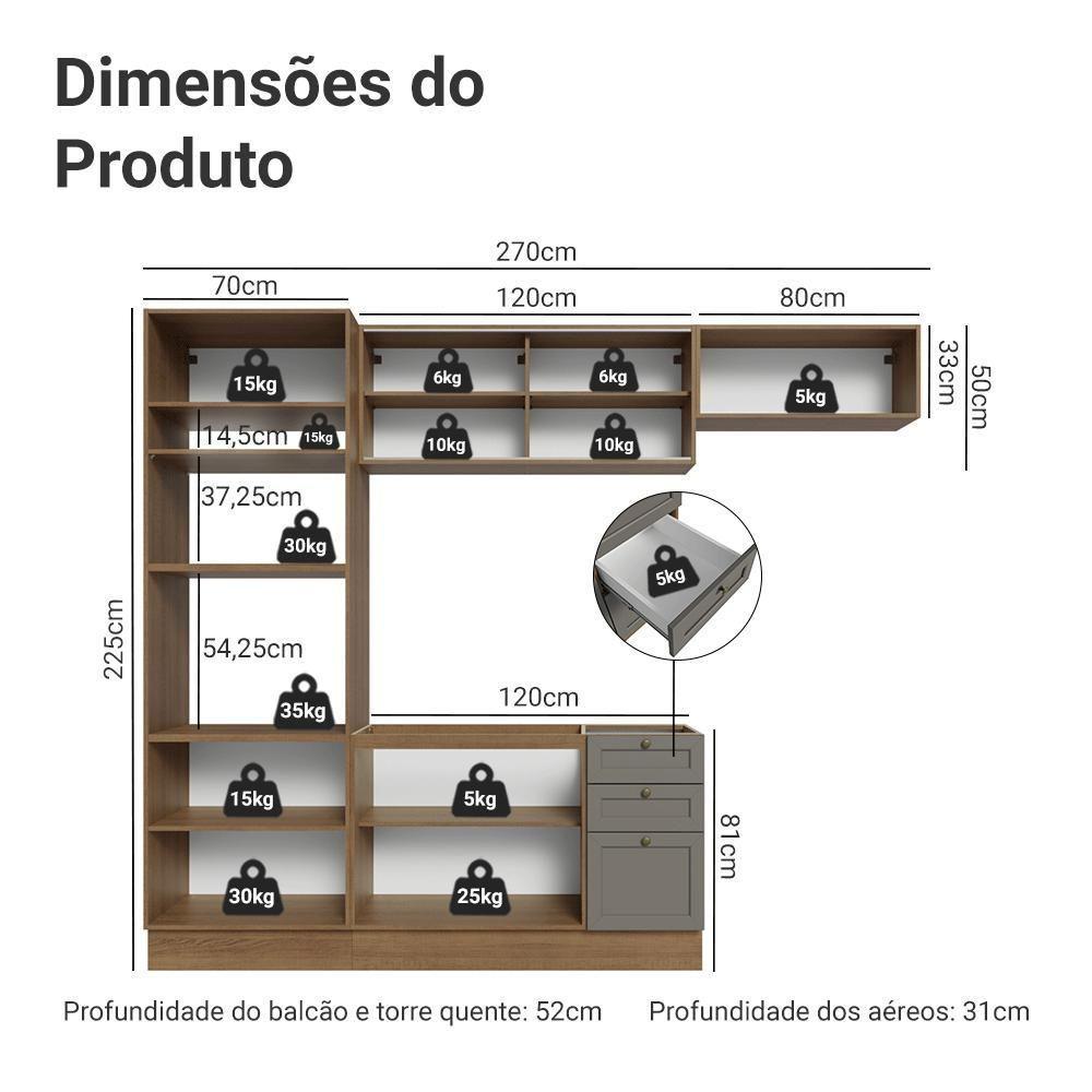 Armário De Cozinha Completa 270 Cm Rustic-cinza Vik Madesa 03 Rustic-cinza - 3