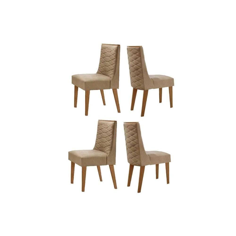 Cadeira Sala De Jantar Dafne Kit 4 Un Madeira Capuccino-linho Bege Turim - Rufato - 1