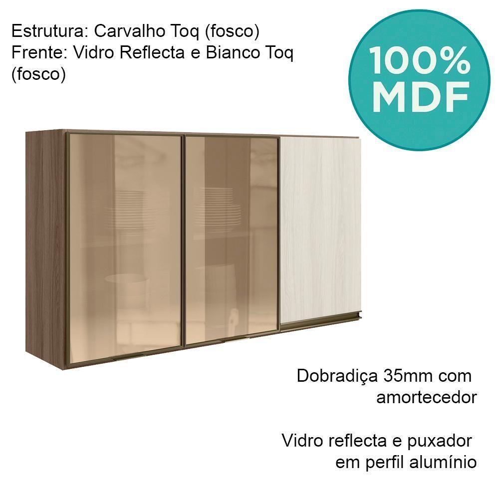 Armario Aereo 3p Vid Mdf 120cm Kali 1219764 Carvalho Toq Bianco Toq Nicioli Carvalho Toq Bianco Toq - 4