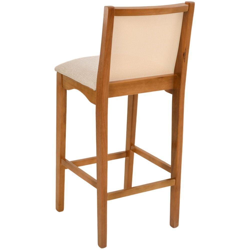 Banqueta Toscana Madeira Maciça Carvalho Tela Bege Tecido Linho Bege - 5