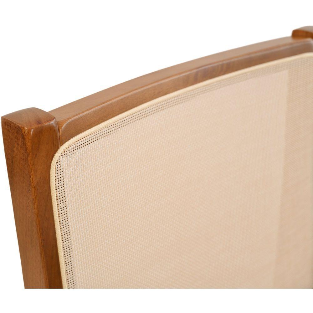 Banqueta Toscana Madeira Maciça Carvalho Tela Bege Tecido Linho Bege - 6