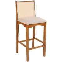 Banqueta Toscana Madeira Maciça Carvalho Tela Bege Tecido Linho Bege - 1