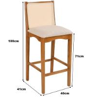 Banqueta Toscana Madeira Maciça Carvalho Tela Bege Tecido Linho Bege - 2