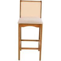 Banqueta Toscana Madeira Maciça Carvalho Tela Bege Tecido Linho Bege - 3