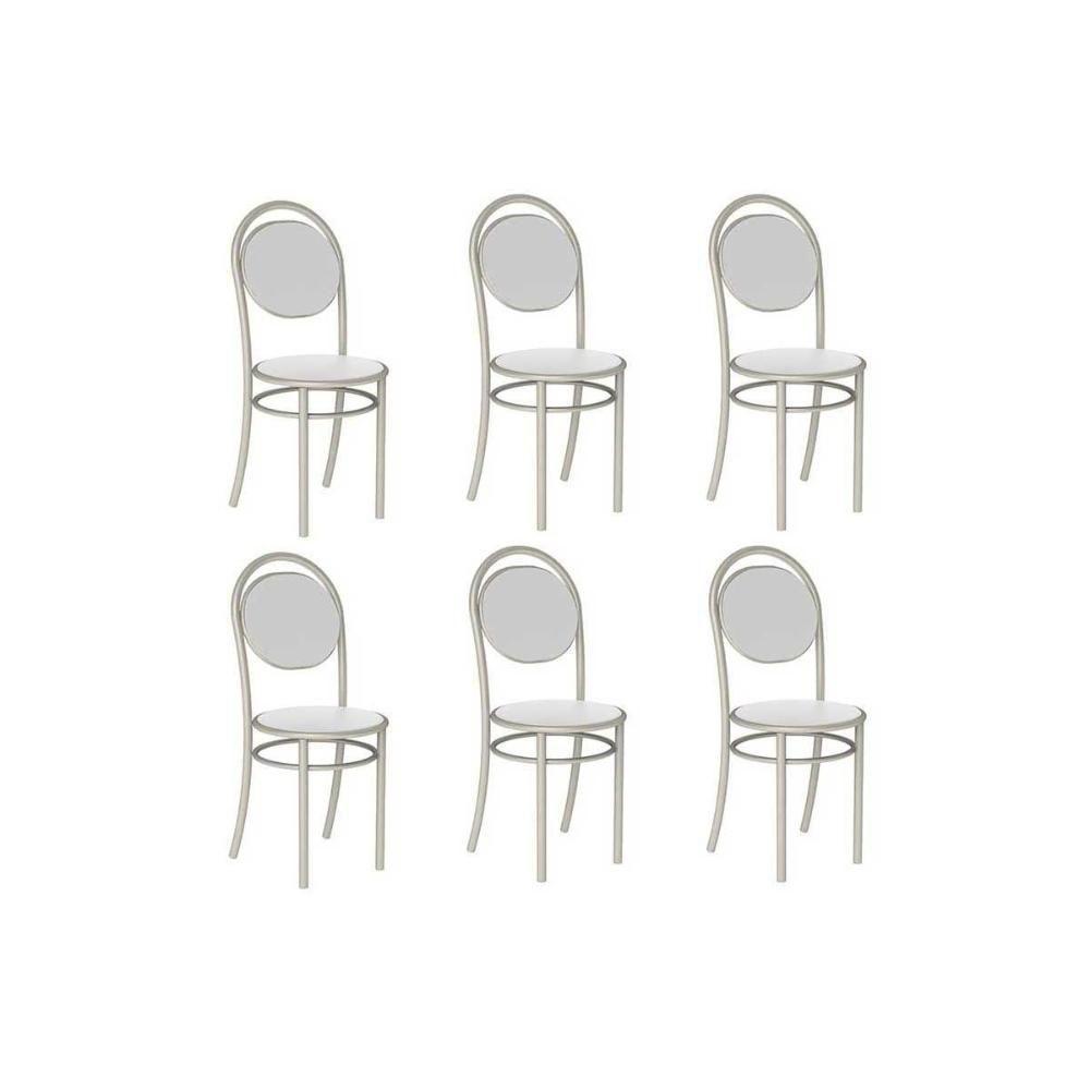 Cadeira De Cozinha 190 Aço Kit 6 Uni Prata-courano Branco - Carraro - 1