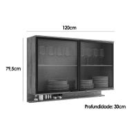 Armário Aéreo P- Cozinha Alpha 2500 C- 2 Portas C- Vidro 120cm Branco - Carraro - 2