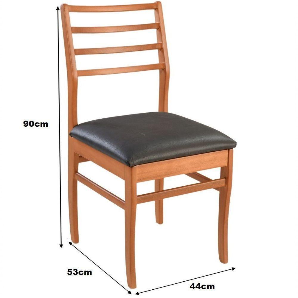 Cadeira Jantar Dubai Madeira Maciça Amendoa Encosto Madeira Assento Corino Preto - 2