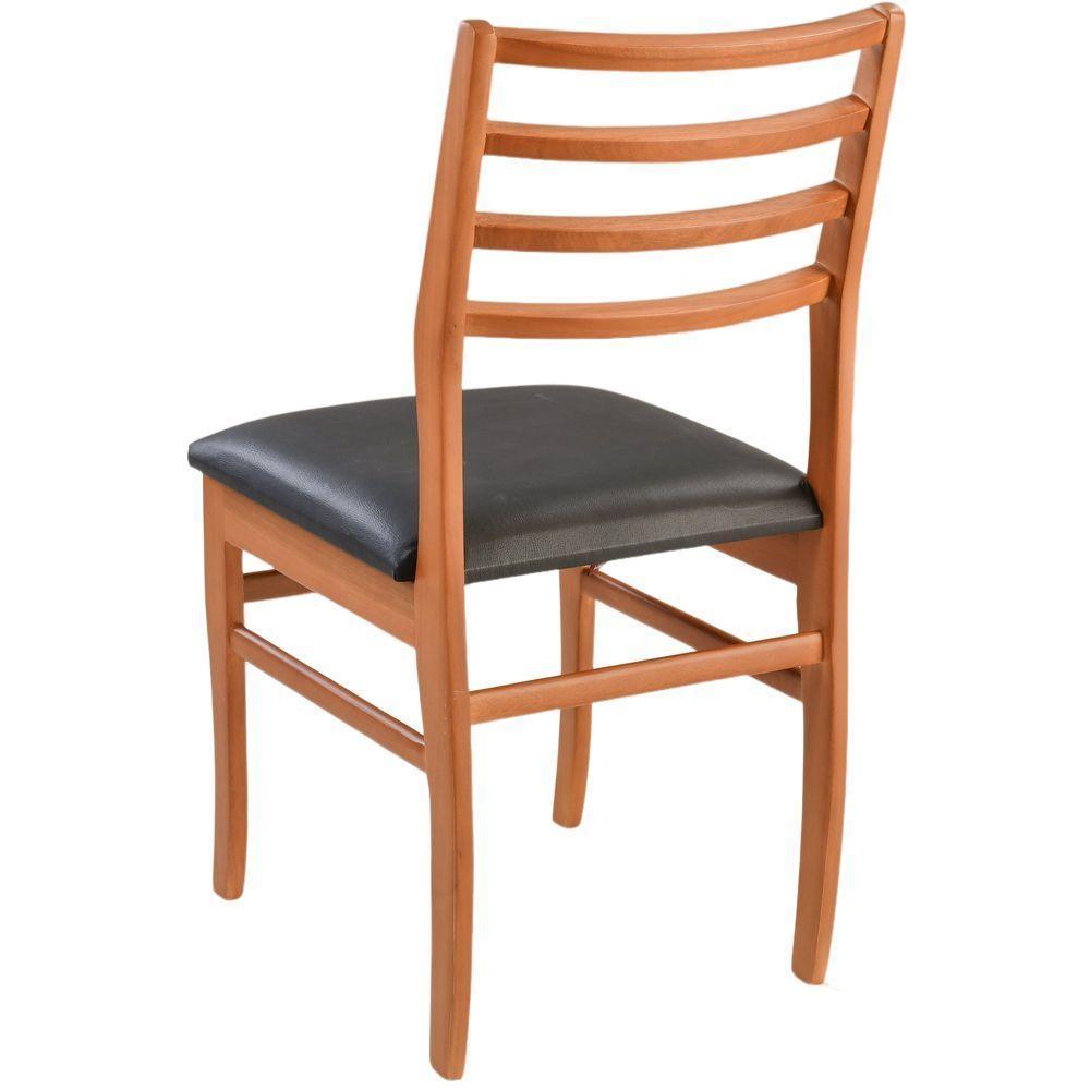 Cadeira Jantar Dubai Madeira Maciça Amendoa Encosto Madeira Assento Corino Preto - 5