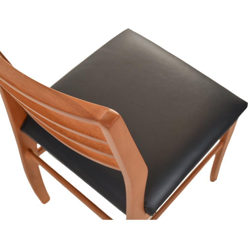 Cadeira Jantar Dubai Madeira Maciça Amendoa Encosto Madeira Assento Corino Preto - 7