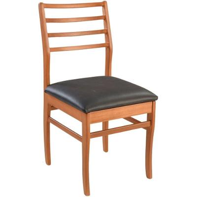 Cadeira Jantar Dubai Madeira Maciça Amendoa Encosto Madeira Assento Corino Preto