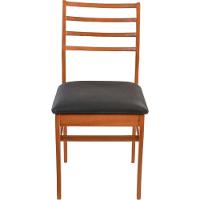 Cadeira Jantar Dubai Madeira Maciça Amendoa Encosto Madeira Assento Corino Preto - 3