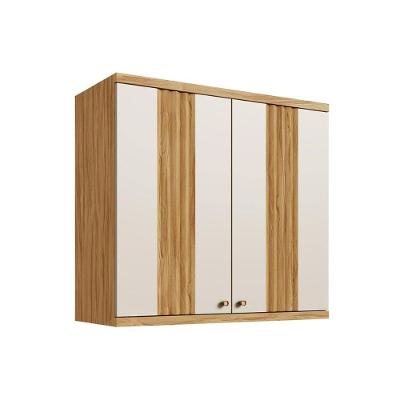 Armário Aéreo Cozinha Modulado Sauvignon C- 2 Portas Canelada 80cm Amendoa-off White - Ronipa
