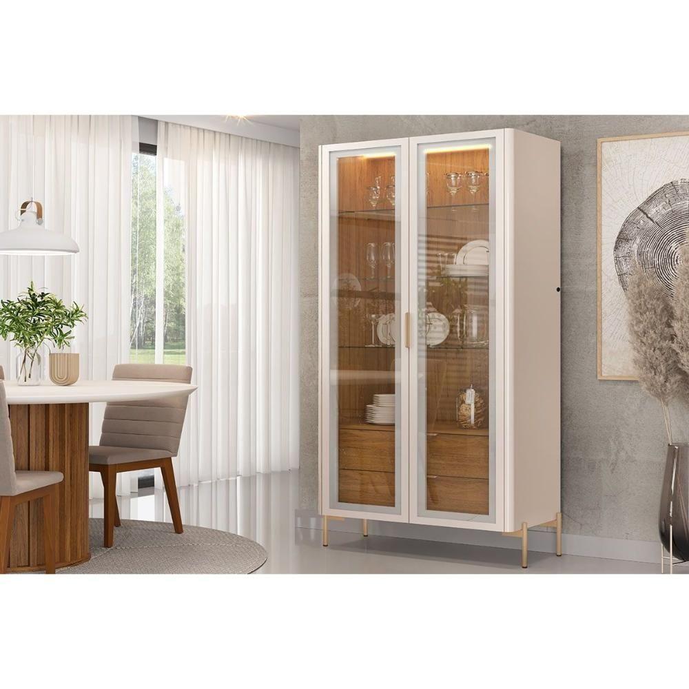 Buffet De Sala Jantar Olivia C- 2 Portas (2 C- Vidro) 179x80cm Off White-freijó - Dj Móveis - 1