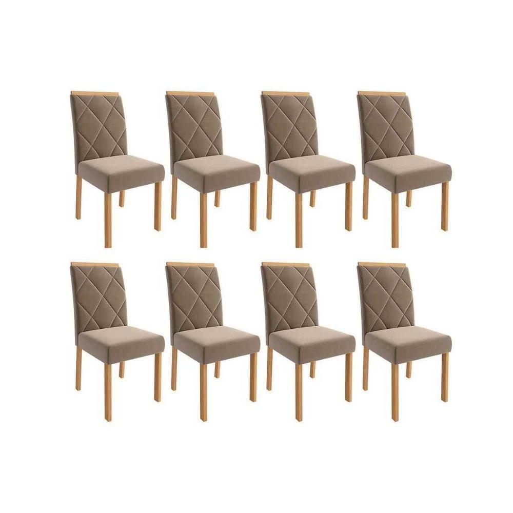 Cadeira Sala De Jantar Fernanda Wood Kit 8 Un Carvalho-suede Joli Capuccino - Cimol - 1