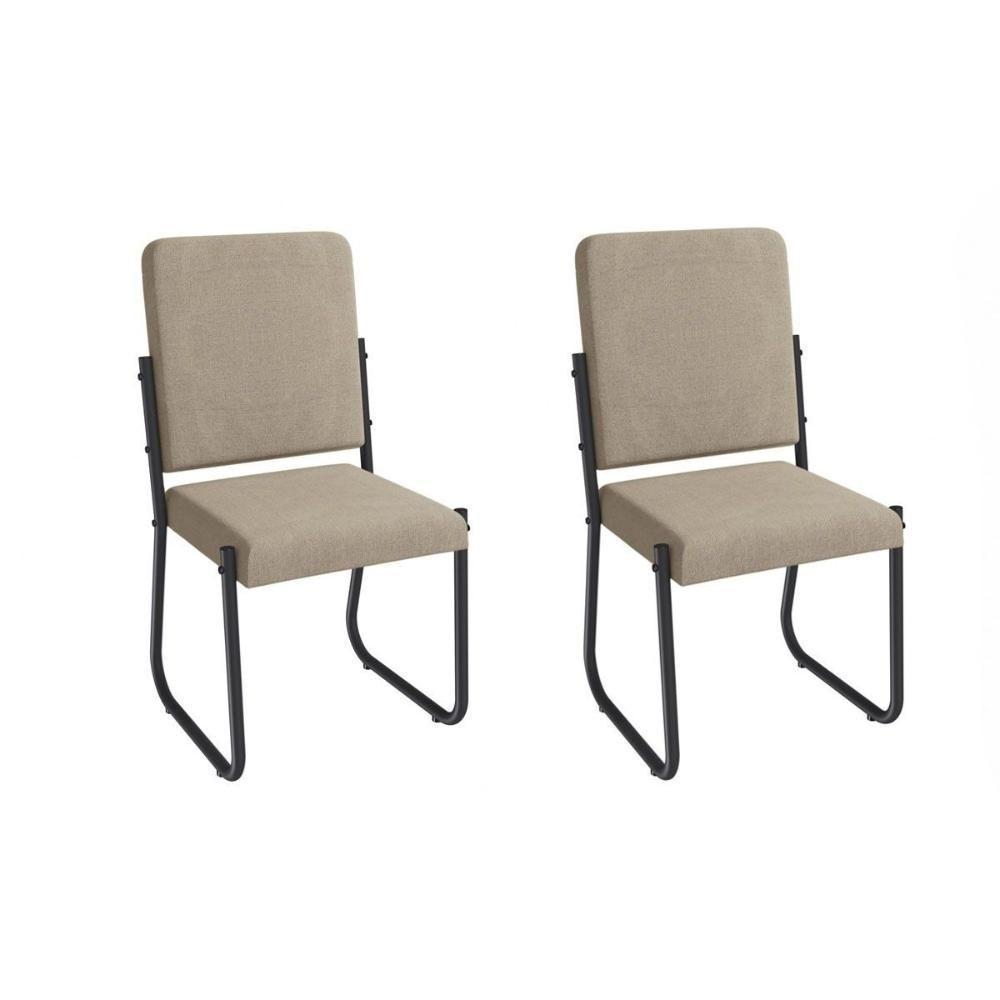 Cadeira Sala De Jantar Sicília 2c139prf Aço Kit 2 Un Preto-linho Bege Fendi - Kappesberg - 1