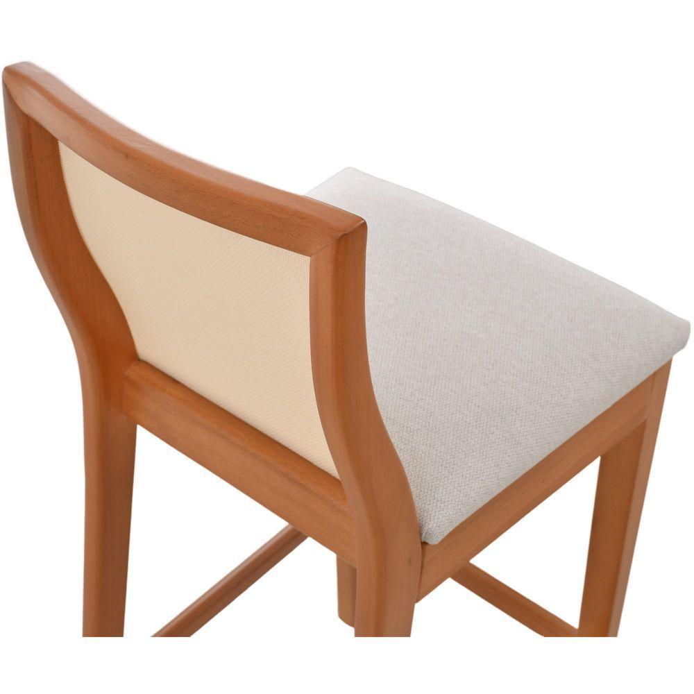 Banqueta Alta Arizona Madeira Maciça Amêndoa Encosto Tela Sling Bege Assento Sued - 8