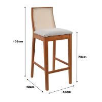 Banqueta Alta Arizona Madeira Maciça Amêndoa Encosto Tela Sling Bege Assento Sued - 2