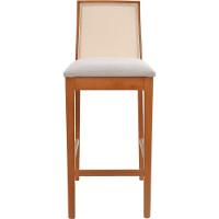 Banqueta Alta Arizona Madeira Maciça Amêndoa Encosto Tela Sling Bege Assento Sued
