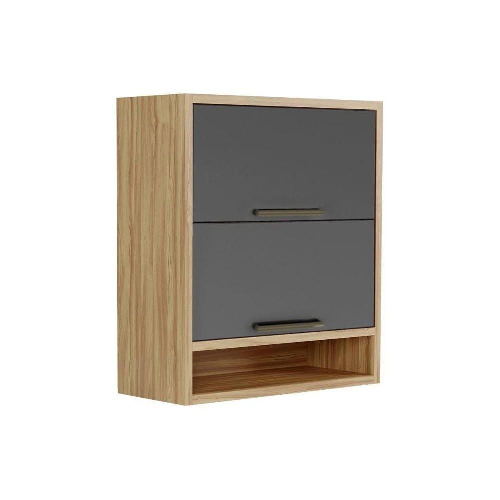 Armário Aéreo P- Cozinha Syrah Nicho C- 2 Portas Basculante 80cm Amendoa-grafite - Ronipa - 1