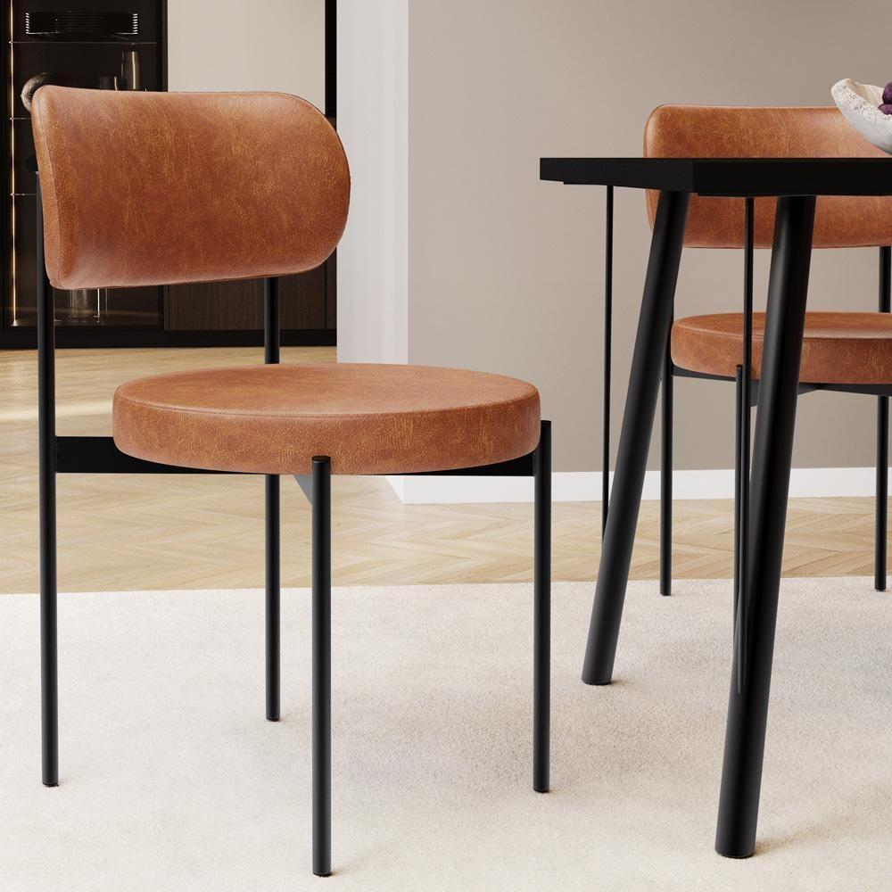 Cadeira Decorativa Estofada Para Sala De Jantar Louvre L02 Couríssimo Camel - Lyam Decor - 2