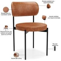 Cadeira Decorativa Estofada Para Sala De Jantar Louvre L02 Couríssimo Camel - Lyam Decor