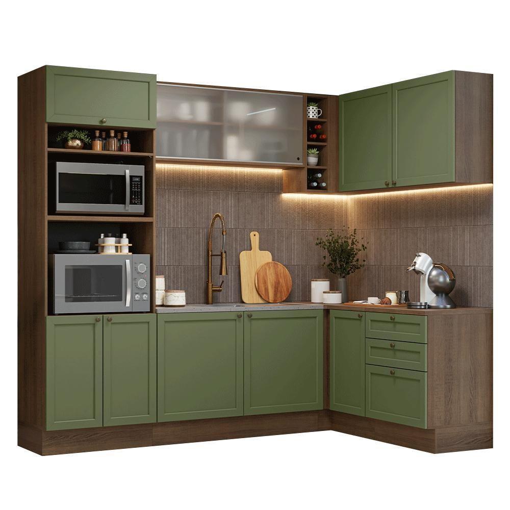 Armário De Cozinha Completa De Canto 399 Cm Rustic-verde Vik Madesa 01 Rustic-verde - 2