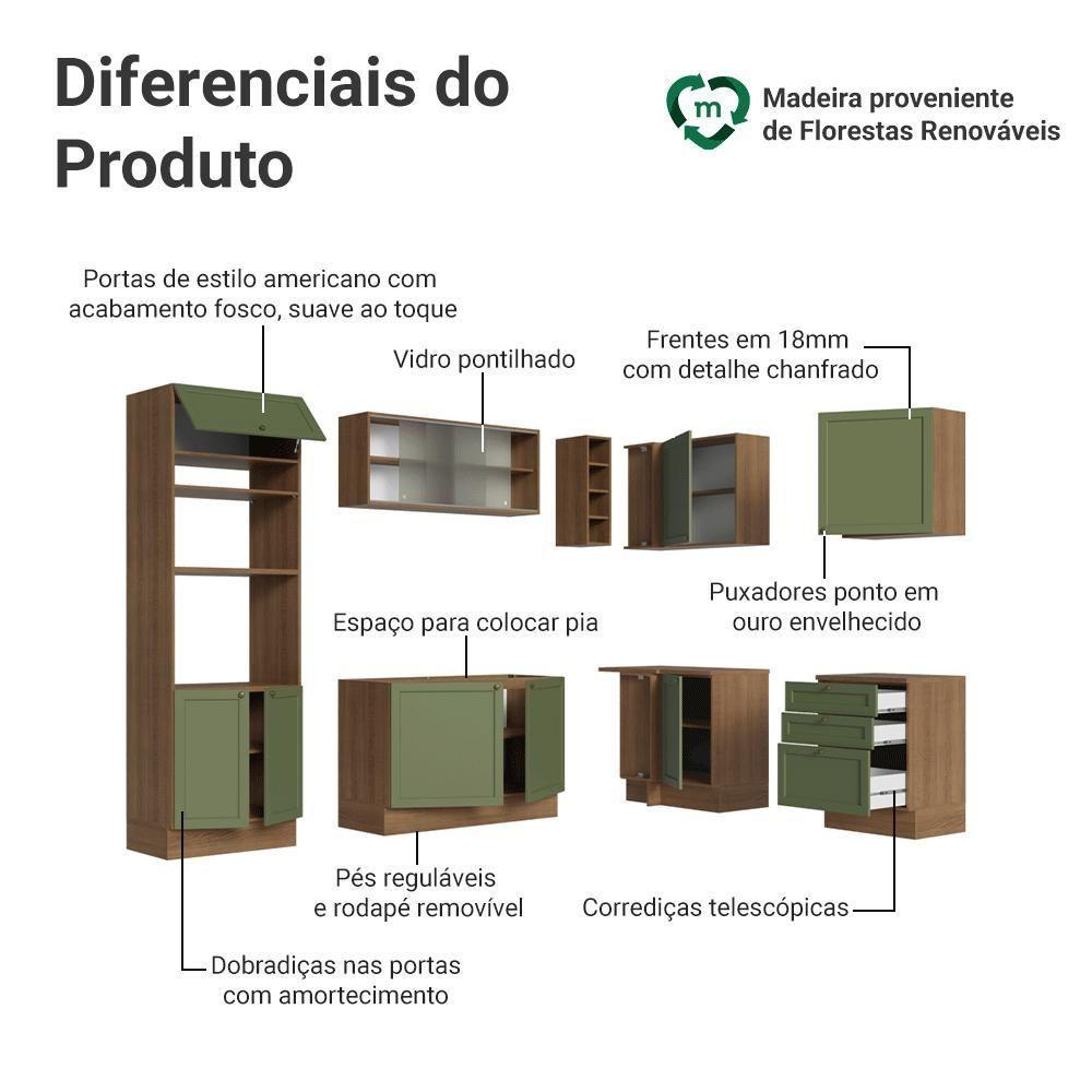Armário De Cozinha Completa De Canto 399 Cm Rustic-verde Vik Madesa 01 Rustic-verde - 4