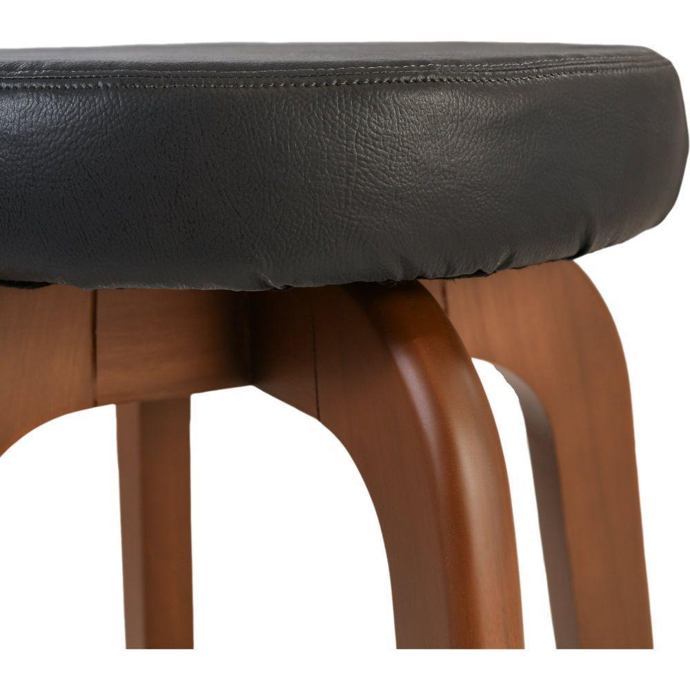 Banqueta Banco Alto Bar Em Madeira Maciça Castanho Assento Redondo Corino Preto - 4