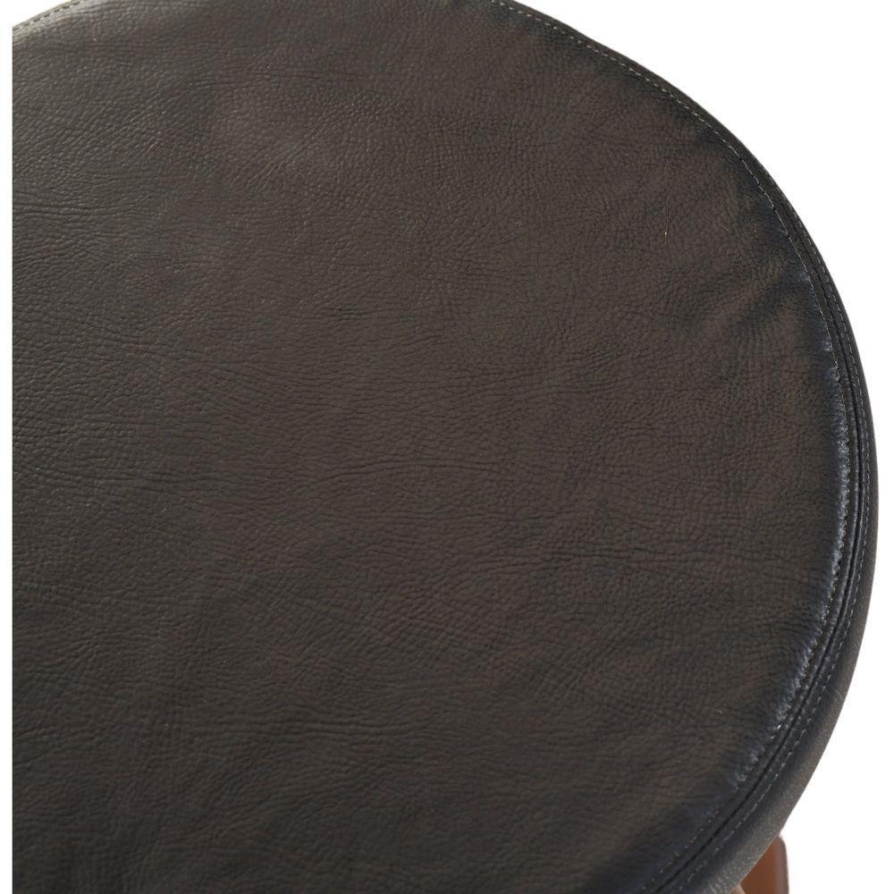 Banqueta Banco Alto Bar Em Madeira Maciça Castanho Assento Redondo Corino Preto - 5