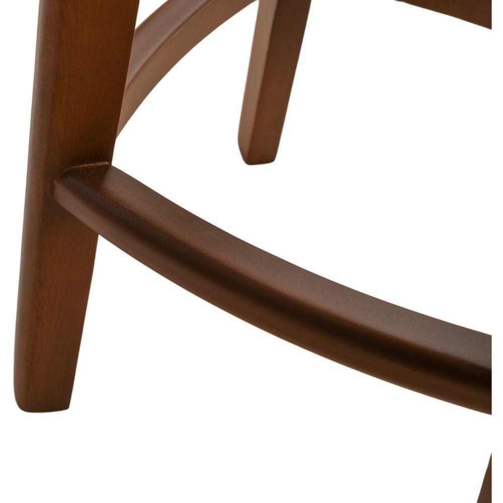 Banqueta Banco Alto Bar Em Madeira Maciça Castanho Assento Redondo Corino Preto - 6