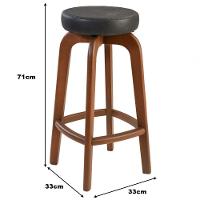 Banqueta Banco Alto Bar Em Madeira Maciça Castanho Assento Redondo Corino Preto - 2