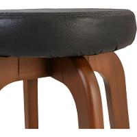 Banqueta Banco Alto Bar Em Madeira Maciça Castanho Assento Redondo Corino Preto