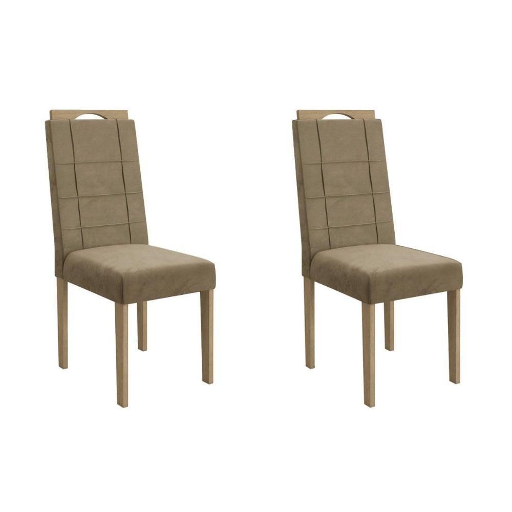 Cadeira Sala De Jantar Flora 2cad150 Madeirado Kit 2 Un Carvalho-suede Bege - Kappesberg - 1