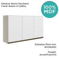 Armario Aereo 3 Portas Mdf 120 Cm Kali 12197 Bianco Toq Branco Uv Nicioli Bianco Toq Branco Uv
