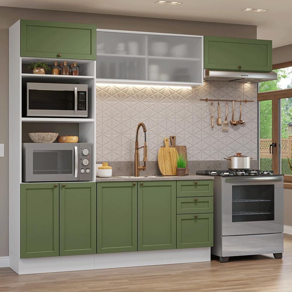 Armário De Cozinha Completa 270 Cm Branco-verde Vik Madesa 03 Branco-verde - 1