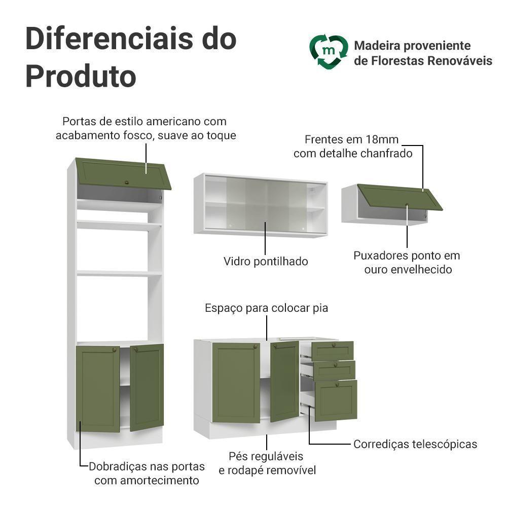 Armário De Cozinha Completa 270 Cm Branco-verde Vik Madesa 03 Branco-verde - 4
