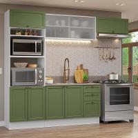 Armário De Cozinha Completa 270 Cm Branco-verde Vik Madesa 03 Branco-verde - 1