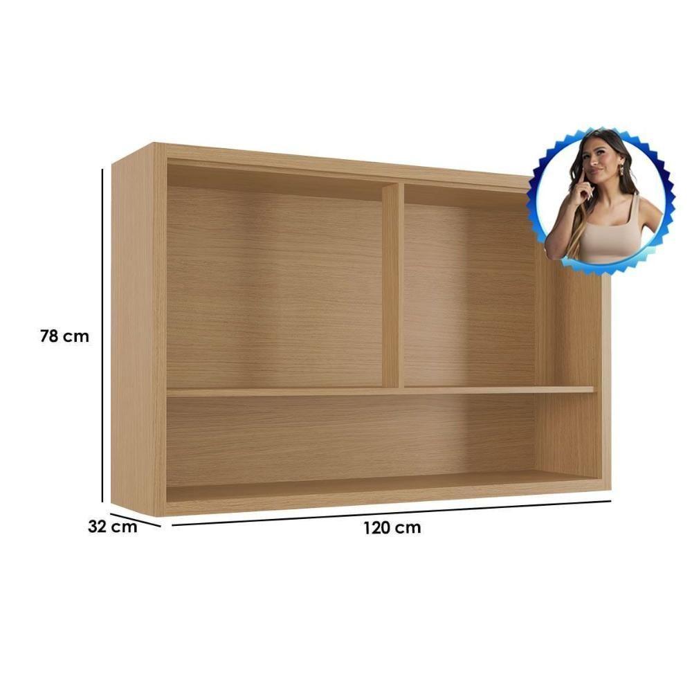 Armário Aéreo P- Cozinha Condessa C- 2 Portas Basculantes 120cm Carvalho-greice - Nesher - 4