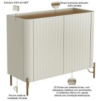 Buffet Sala De Jantar 2 Portas Brise 1 Gaveta Pés Industrial Dourado Naim I03 Luna Louro - Lyam - 3