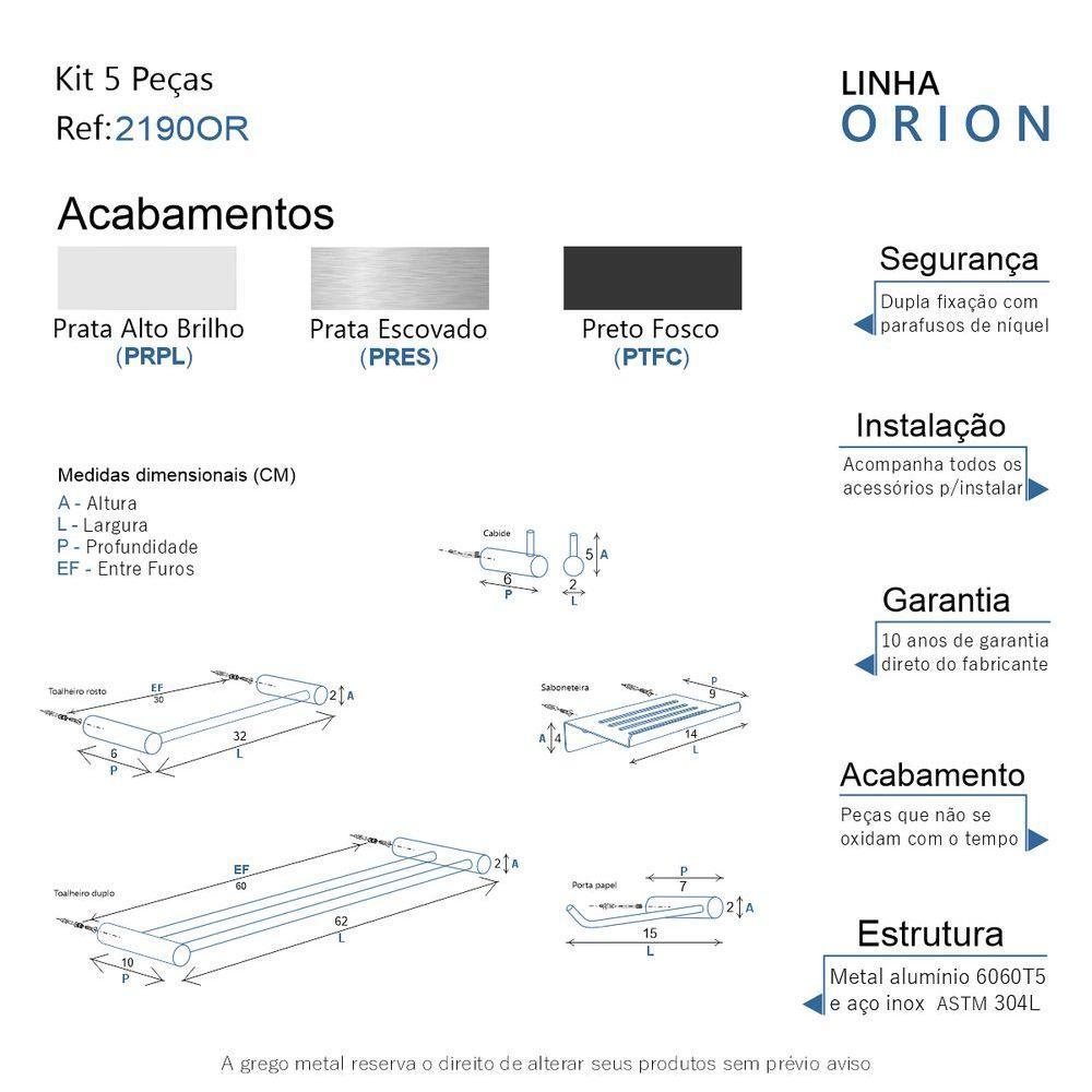 Kit Acessórios Para Banheiro Preto Fosco 5 Peças Grego Metal 2190or - 9