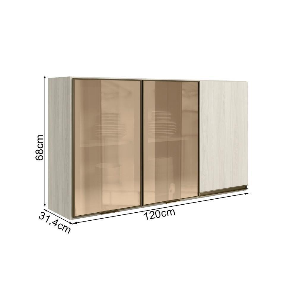 Armario Aereo 3p Vid Mdf 120cm Kali 1219764 Bianco Toq Bianco Toq Nicioli Bianco Toq Bianco Toq - 3