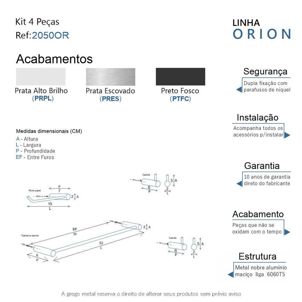 Kit Acessório Para Banheiro Preto Fosco 4 Peças Grego Metal 2050or - 7