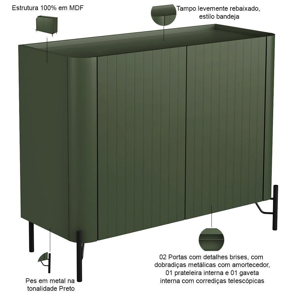 Buffet Sala De Jantar 2 Portas Brise 1 Gaveta Pés Industrial Preto Naim I03 Musgo - Lyam - 2