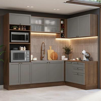 Armário De Cozinha Completa De Canto 399 Cm Rustic-cinza Vik Madesa 01 Rustic-cinza