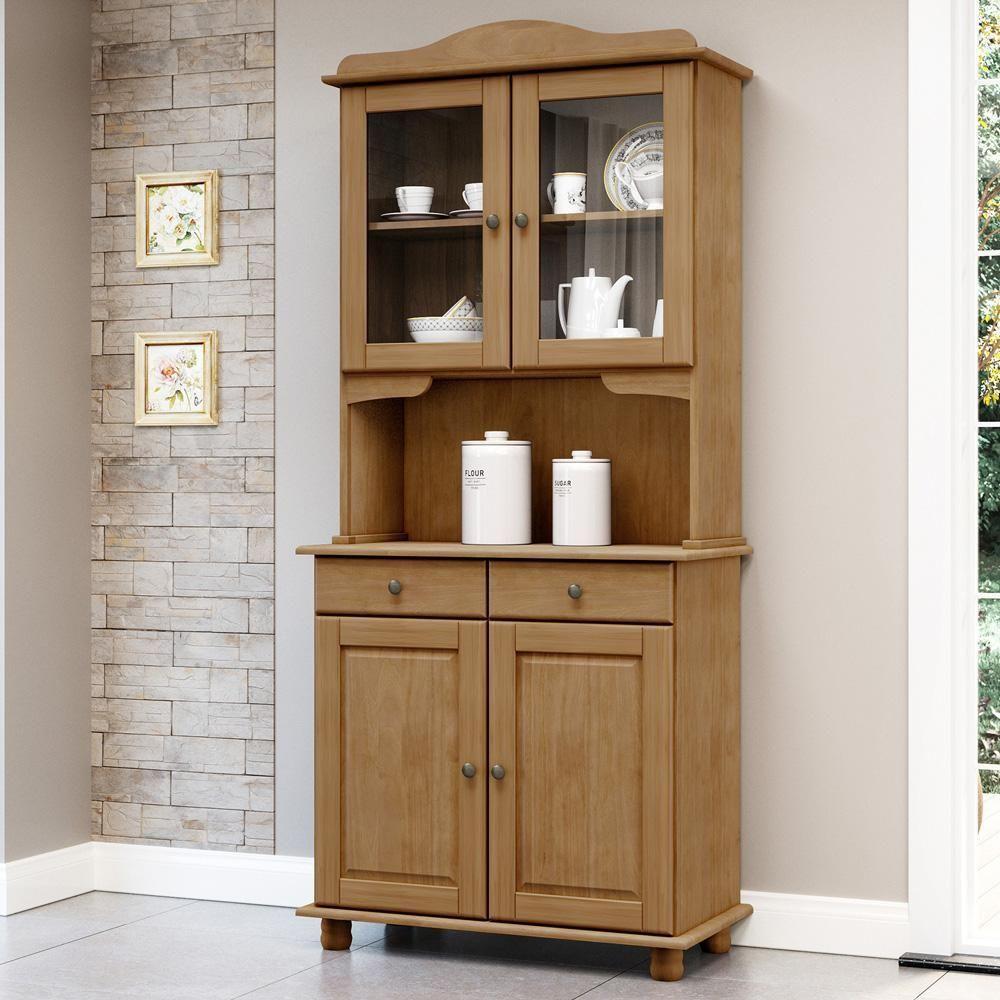 Armário De Cozinha Rústico Com Cristaleira 4 Portas 2 Gavetas Lazuli F06 Freijó - Lyam Decor - 2