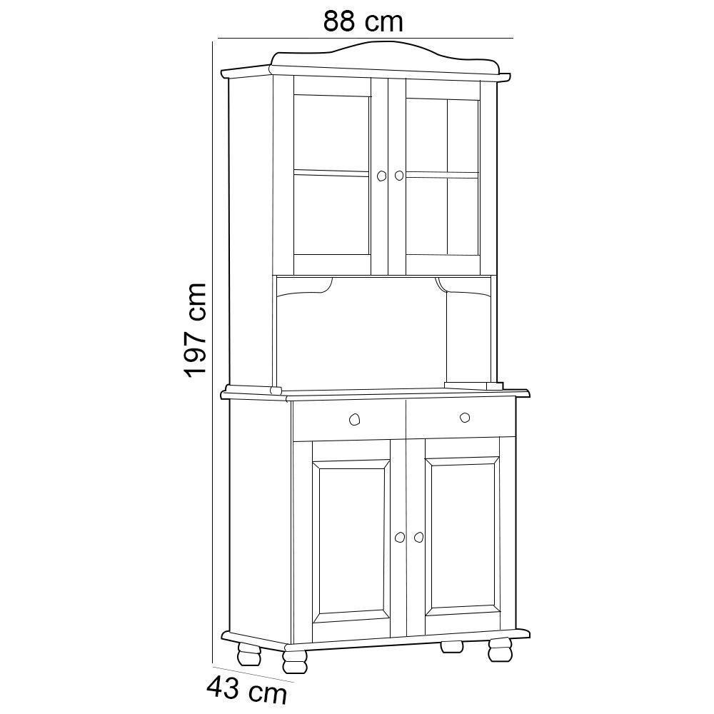 Armário De Cozinha Rústico Com Cristaleira 4 Portas 2 Gavetas Lazuli F06 Freijó - Lyam Decor - 5