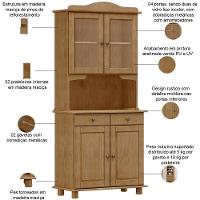 Armário De Cozinha Rústico Com Cristaleira 4 Portas 2 Gavetas Lazuli F06 Freijó - Lyam Decor