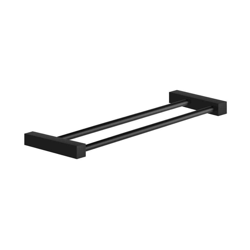 Porta Toalha Toalheiro Duplo Para Banheiro Preto Fosco Troia 30cm - 1