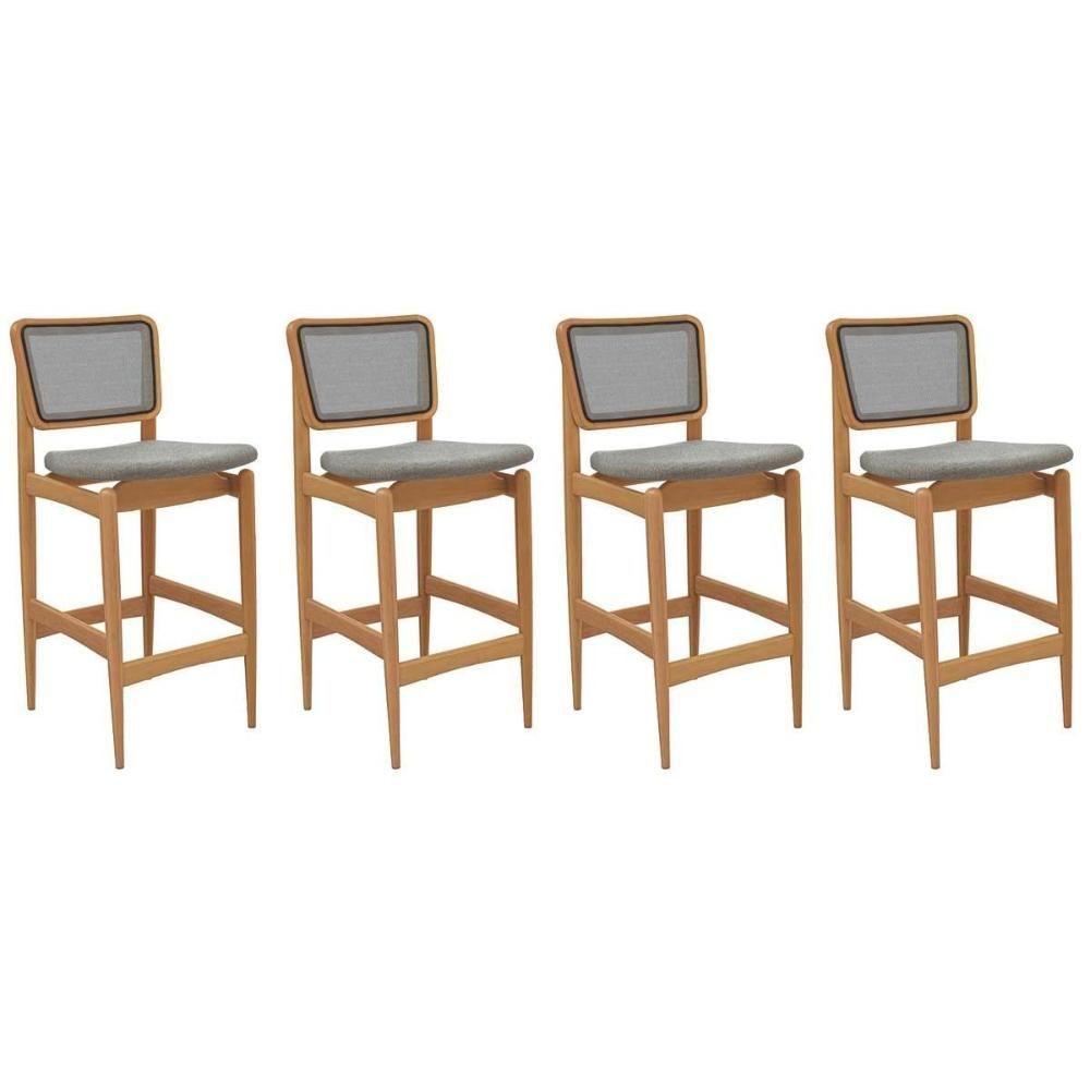 Banqueta Sala De Jantar Liz 1bmm009ca Premium Madeira Maciça Kit 4 Un Carvalho-linho Cinza-tela Grafite - Kappesberg - 1