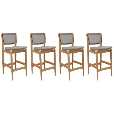 Banqueta Sala De Jantar Liz 1bmm009ca Premium Madeira Maciça Kit 4 Un Carvalho-linho Cinza-tela Grafite - Kappesberg